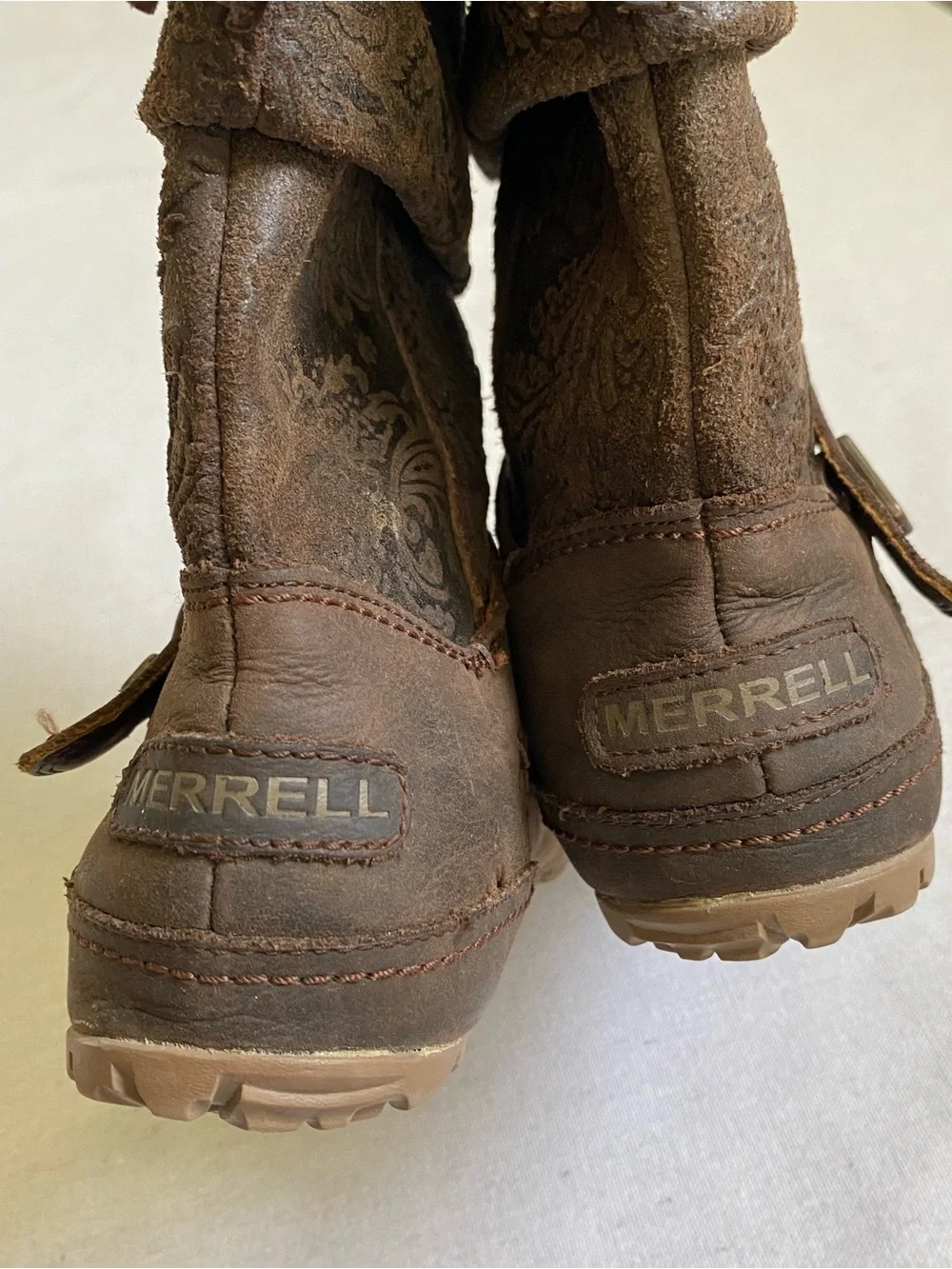 Merrell Haven Embossed Tooled Leather Brown Pull On Boot